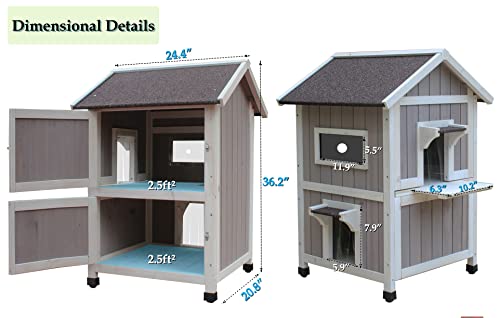Rockever Outdoor Cat House, Large Outdoor Houses for Feral Cats Wooden Outside Cat Shelter Weatherproof with Escape Door Rockever