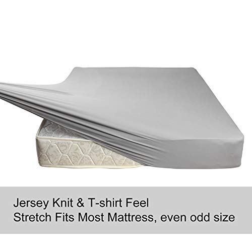 King Size Fitted Sheet Only - 4-Way Stretch Jersey Knit, Cozy T-Shirt Soft, Wrinkle Free, Snug Fit & Stay in Place, No More Slipping Off for Mattress (Deep: 5"-13") - Light Gray, King N&Y HOME