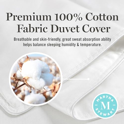 Martha Stewart Luxurious Goose Feathers Down Fiber Comforter Twin Size 100% Cotton Duvet Insert, Hotel Quality Hypoallergenic Comforter, 43 oz All Seasons Medium Warmth 68 x 90 Inch White Martha Stewart