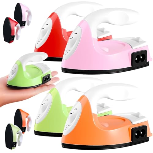 Zhehao 4 Pcs Mini Craft Iron Small Heat Press 3.39 x 2.36 x 2.56 Portable Heat Transfer Machine with Charging Base Accessories DIY Clothe Bead Patch Bag Hat Vinyl(Light Pink, Red, Green, Orange) Zhehao