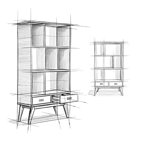 SIMPLIHOME Draper SOLID HARDWOOD 35 Inch Mid Century Modern Wide Bookcase and Storage Unit in Teak Brown, For the Living Room, Study Room and Office SIMPLIHOME