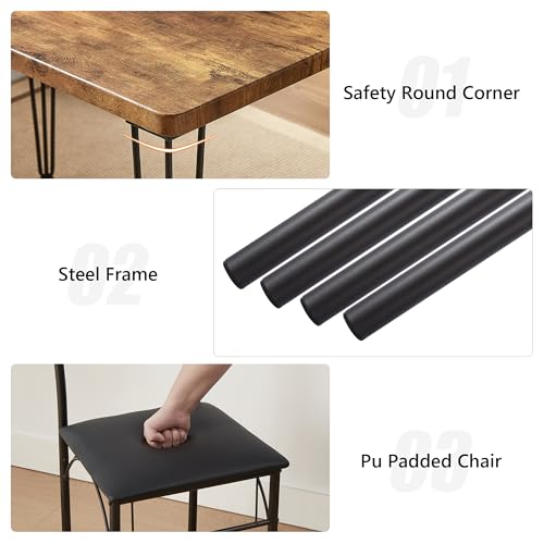 VECELO 3 Piece Dining Table Set for 2, Kitchen Table Set with 2 Chairs for Small Space, Space-Saving and Modern Design, Apartment, Easy to Assemble,Classic Brown VECELO