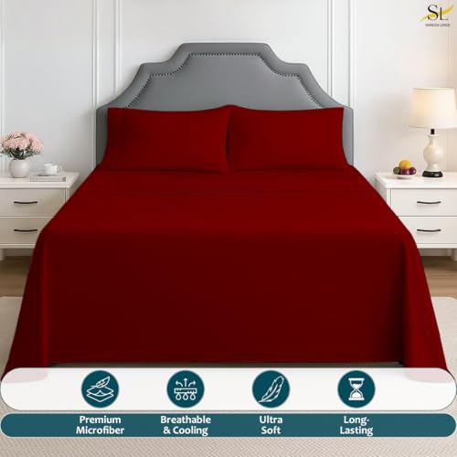 Cal King Sheet Set - 4 Piece Ultra Soft Brushed Microfiber Bed Sheets - 15" Deep Pockets, Wrinkle-Free & Breathable for a Secure Fit Sheets & Pillowcases (California King, Burgundy) Shreem Linen