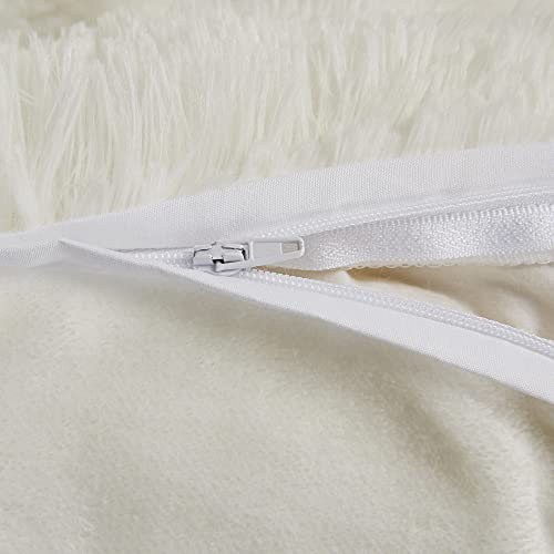 Intelligent Design Malea Shaggy Duvet with Quilted Box Design, Long Faux Fur Comforter Cover Cozy Bedding Set, Matching Shams, (Insert Not Included) Full/Queen, Ivory 3 Piece, 90x90 Intelligent Design
