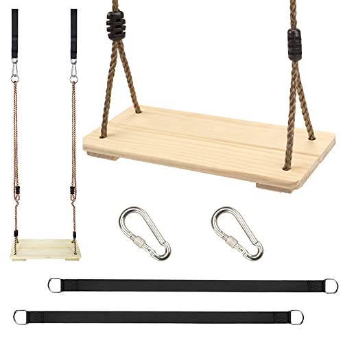 Outdoor Swing, KINSPORY Swing Set for Backyard, Adjustable Nylon Rope with Hanging Tree Straps Kit, Wooden Swing Seat for Indoor Outdoor Porch Patio Garden Playgroud Swing Set Accessories KINSPORY
