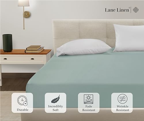 Fitted Twin XL Sheet - 4 Way Stretch Sheet with 360° Elastic Band - Upto 15" Deep Pocket Fitted Bottom Sheet - Ultra Soft, Fade Resistant, Breathable & Anti Shrink - Perfect for Dorm Rooms - Cool Blue LANE LINEN