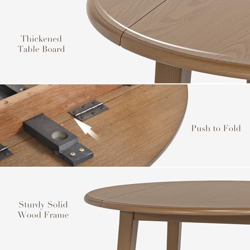 COLAMY 5-Piece Extendable Dining Table Set for 4, 36" Kitchen Round Wood Table with 4 Retro Dining Room Chairs, Light Brown/Beige COLAMY