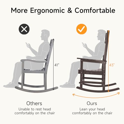 ONBRILL Outdoor Rocking Chair, All Weather Resistant HDPS Poly Rocker Chairs, Front Porch Rocker with 350 lbs Weight Capacity for Outdoor and Indoor-Brown ONBRILL