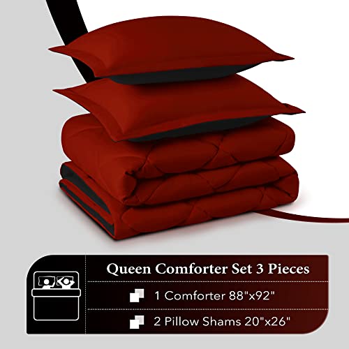 downluxe Queen Comforter Set - Red and Black Queen Comforter - Soft Bedding Sets for All Seasons - 3 Pieces - 1 Comforter (88"x92") and 2 Pillow Shams (20"x26") downluxe