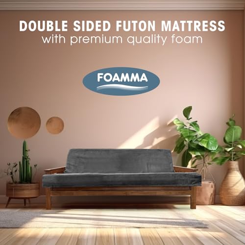 Foamma Memory Foam Futon Mattress, Double-Sided Foldout Couch Futon Mattress, 6" x 60" x 80" Queen Size (Charcoal), Corduroy Fabric - Heavy Duty Sofa Bed, Thick Corded Cushion (Frame NOT Included) Foamma