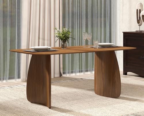 ROCITY 70 Inch Large Dining Table for 6-8 People, Solid Wood Kitchen Table with Curved Wooden Legs, Mid Century Modern Rectangular Long Dinner Table for Dining Room, Walnut ROCITY