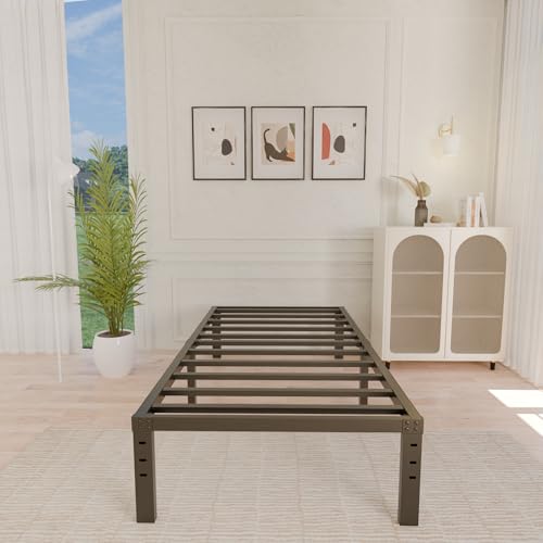 ALDRICH 14 Inch Metal Twin Bed Frame - Single Black Basic Steel Slats Platform, Easy Assembly Heavy Duty Noise Free Bedframes, No Box Spring Needed ALDRICH