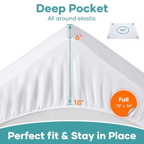 OhGeni Waterproof Mattress Protector, Full Size Fitted Sheet with Deep Pocket,6''-16'' Washable Hypoallergenic Mattresses Cover,Noiseless Soft Mattress Pad,Urine,Bedroom Essential,Pee & Dirt-Proof OhGeni