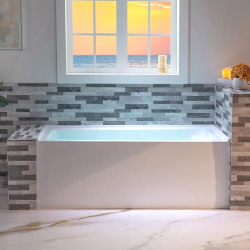 WOODBRIDGE 60" Acrylic Rectangular Alcove Soaking Bathtub in White with Left Drain, Brushed Nickel pop-up Drain Included, LB428-L WOODBRIDGE