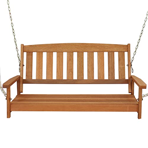 Sunnydaze 47-Inch 2-Person Meranti Wood Porch Swing with Hanging Chains Sunnydaze
