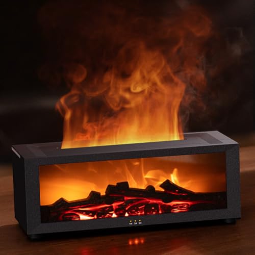 Essential Oil Diffuser, Fireplace Flame Oil Diffuser - Aromatherapy Aroma Humidifier, Upgrade 7 Flame Colors Noiseless 150ml Remote Control - Perfect for Bedroom Home Office (Fireplace Black) SENMUL