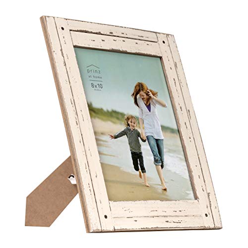 Prinz Homestead 8x10 Distressed Wood Picture Frame, Antique White, Tabletop or Wall Mount Prinz