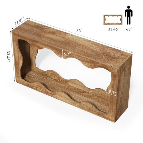 LITTLE TREE 63-Inch Console Table, Chic Design, Sofa Table Behind Couch, Farmhouse Console with Build-in Storage Space for Entryway, Living Room, Hallway LITTLE TREE