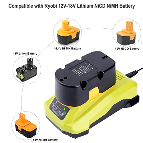 Elefly P117 Compatible with Ryobi 18V Battery Charger, Compatible with Ryobi 12V-18V ONE+ Lithium NiCad NiMh Battery P102 P103 P107 P108 P109 P189 P190 PBP002 PBP005 ELEFLY