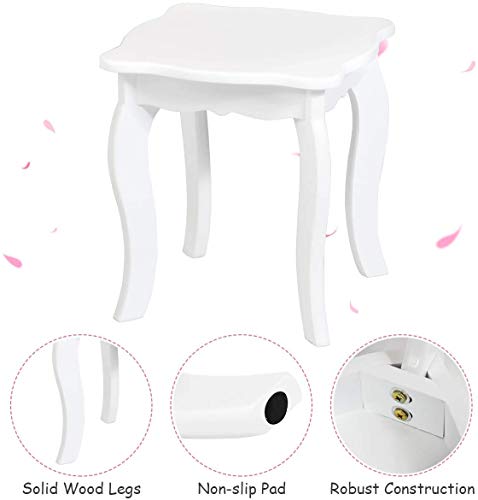 Costzon Kids Vanity, Girls Vanity Set with Tri-Folding Mirror, Stool, Storage Drawer, Princess Toddler Makeup Vanity Desk Dressing Table, Wooden Kids Vanity Table and Chair Set (White) Costzon
