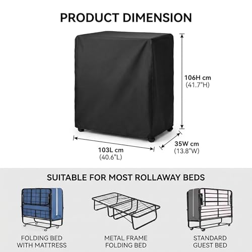 WOMACO Universal Rollaway Bed Cover, Folding Storage Cover Protector (Black, Twin / 38 Inch) WOMACO