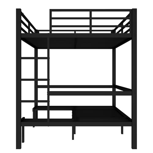 Loft Bed Queen Over Queen Size Pull-Out Metal Bunk Bed for Adults & Teen with U-shaped Sofa, Heavy Duty Bunk Bed Frame lower Bunk Can be Pulled Out in Three Sections, Safety Guard & Ladder (Queen) Astrivia