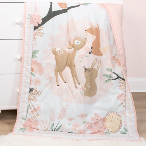 The Peanutshell 3 Piece Baby Crib Bedding Set for Girls - Newborn, Infant & Toddler Nursery Bed Set Decor with Fitted Crib Sheet, Dust Ruffle Comforter - Fairytale Forest The Peanutshell