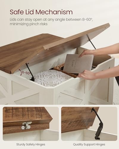 VASAGLE Farmhouse Coffee Table with Storage, Square Coffee Table for Living Room, Center Table with Flip-Top Lids, Honey Brown and Rustic White ULCT232W73 VASAGLE