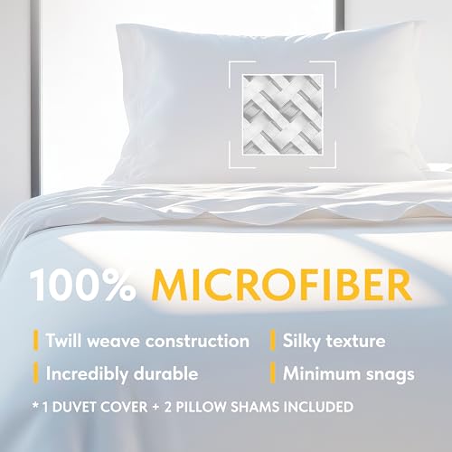 White Classic White Duvet Cover King Size, Microfiber Duvet Cover with Zipper, Set of 1 Down Comforter Cover with 2 Pillow Shams, Luxury Comforter Cover King Size | Comforter Not Included White Classic
