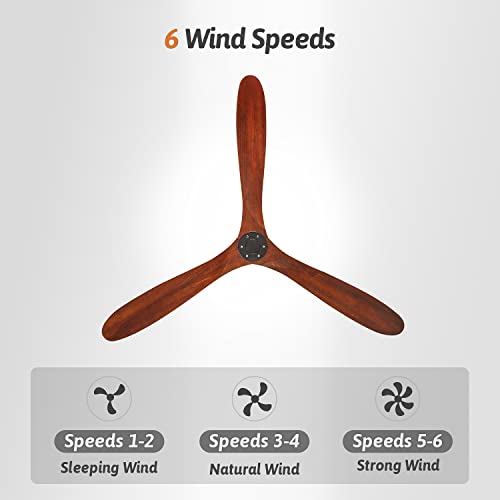 Chriari 60'' Ceiling Fan With Remote and Wall Control, Walnut Ceiling Fan with 3 Wood Blades, 6 Speeds Smart Timing Reversible DC Motor, Modern Black Ceiling Fan for Indoor Outdoor Farmhouse/Patios Chriari