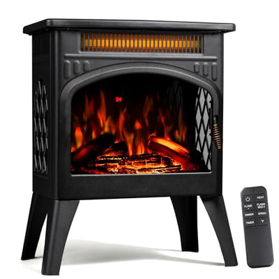 ZAFRO 21" Freestanding Electric Fireplace with Remote, Fireplace Space Heater with Adjustable Flame Color and Brightness, Thermostat/Sleep Mode/Overheat Protection for Bedroom, Living Room(Black)