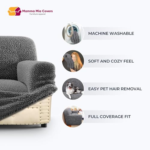 PAULATO BY GA.I.CO. Futon Cover - Armless Couch Cover Sofa Bed Slipcover Without Armrest - Soft Fabric Covers - 1-Piece Form Fit Stretch Futon Protector for Kid Pet - Microfibra - Dark Grey PAULATO BY GA.I.CO.