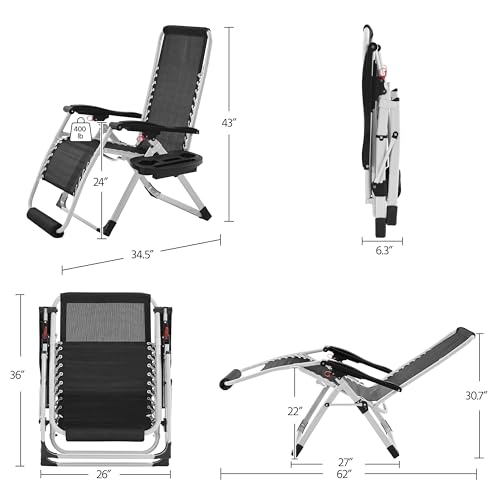Yaheetech Zero Gravity Chair, Folding Reclining Lounge Recliner with Removable Pad & Headrest & Side Cup Holder Tray for Indoor and Outdoor Gray/1 Yaheetech