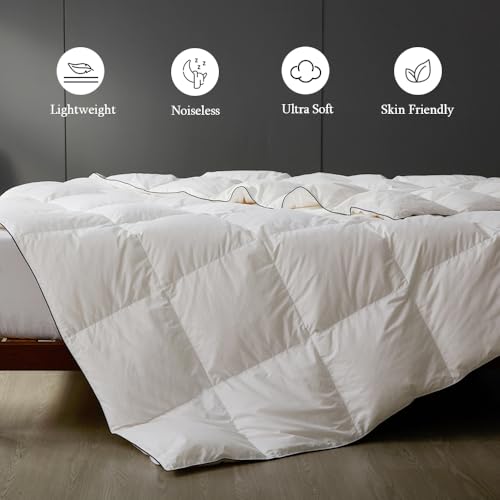 sleeprove Lightweight Queen Down Comforter for Hot Sleepers & Summer - Noiseless Luxury Duvet Insert with 8 Corner Loops & Black Trim, White 90"x90" sleeprove