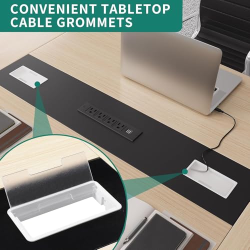 DWVO 6FT Conference Table, 70.8" Boat Shaped Meeting Table with Power Outlets & Rectangle Grommet, Modern Seminar Table for Office Conference Room, Boardroom Desk DWVO
