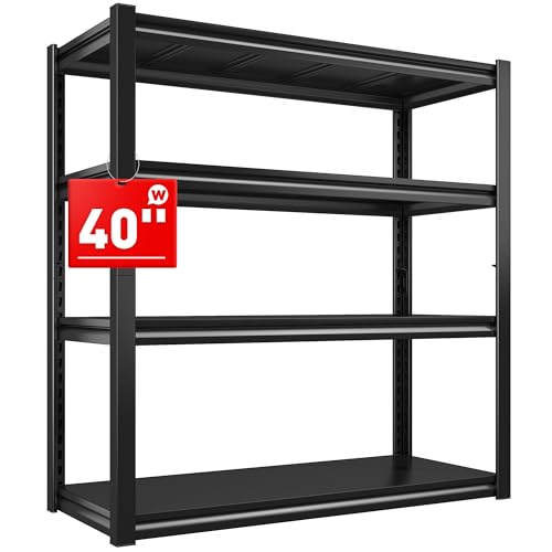Raybee 40" W Garage Shelving Wide Storage Shelves 4 Tier Metal Shelves for Storage Load 1600LBS Adjustable Heavy Duty Shelving Sturdy Metal Shelving for Pantry Kitchen 40" W x 19.1" D x 56.9" H Raybee