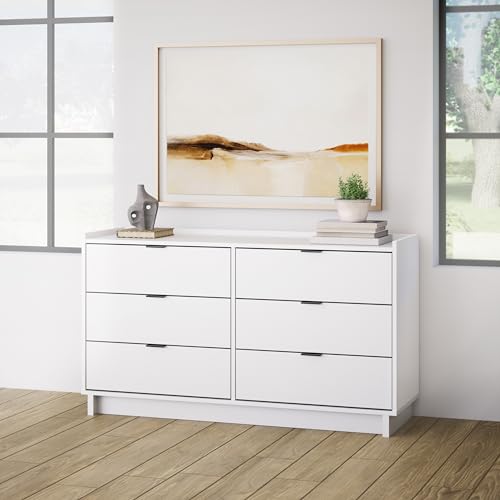 Prepac Simply Modern 6-Drawer Double Dresser for Bedroom, Chest of Drawers, Modern Bedroom Furniture, 52.5” wide x 16” deep x 29.5” tall, White Prepac