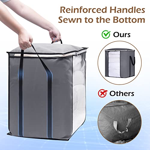 SLEEPING LAMB 120L Extra Large Blanket Storage Bags Breathable Clothes Storage Containers for King Comforter Bedding Pillow Sheet, Reinforced Handles, Grey SLEEPING LAMB