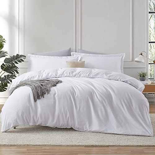 Hearth & Harbor White Duvet Cover King Size - 3 Piece Soft Double Brushed Bedding Set - Includes 1 King Duvet Cover with Button Closure 104x90 inches and 2 Pillow Shams Hearth & Harbor