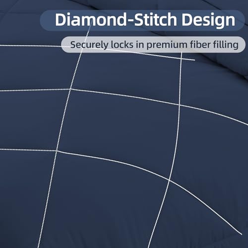 FUANNA 7 Pieces Full Size Comforter Sets, All Season Bedding Sets Full Size, Luxury Soft Bed in a Bag with Comforter, Flat Sheet, Fitted Sheet, Pillowcases & Pillow Shams, Navy Blue FUANNA