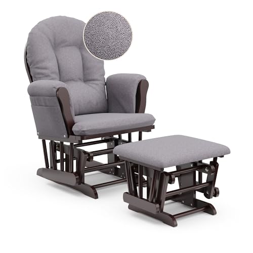 Storkcraft Premium Hoop Glider & Ottoman (Espresso/Gray Swirl) — GREENGUARD Gold Certified Nursery Glider, Solid Wood Craftsmanship, Smooth-Gliding Nursery Chair and Ottoman, Award-Winning Storkcraft