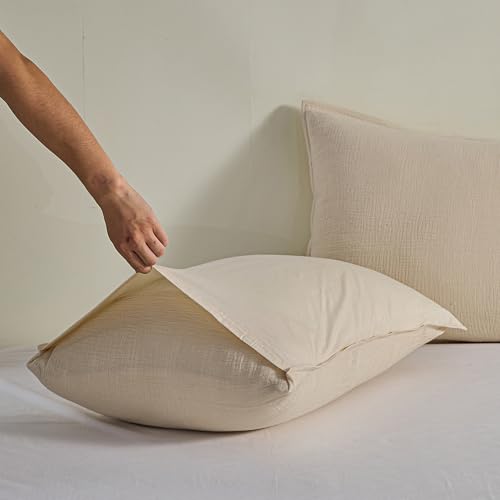Simple&Opulence Linen Muslin Duvet Cover Set Queen Size, 3Pcs Khaki Linen Cotton 3-Layer Gauze Minimalist Comforter Cover 88”x92”, Ultra Soft Breathable Seersucker Bedding Set with 2 Pillowcases Simple&Opulence