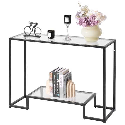 VEVOR Glass Console Table, 42 Inch Entryway Table, Modern Rectangle Sofa Table with Tempered Glass Top and Iron Legs, 2-Tier Consloe Desk for Living Room, Hallway, Entryway VEVOR
