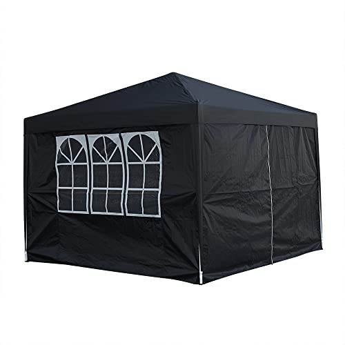 Panana Pop Up Gazebo 10''x10'' Waterproof Outdoor Garden Marquee Awning Party Tent Canopy and Carry Bag 3 X 3m (Black) Panana