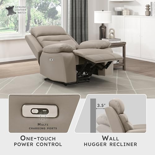 Lexicon Recliner Chair Living Room Leather Match Reclining Sofa Chair, Home Theater Seating, Wall Hugger Recliner, Power Recliner Sofa Chair for Living Room/Office/Apartment, Latte