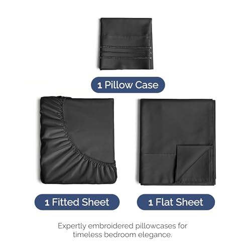 Twin Size 3 Piece Sheet Set - Comfy Breathable & Cooling Bed Sheets Set - Hotel Luxury Bedding for Women, Men, Kids, Teens, Boys & Girls - Deep Pockets, Ultra-Soft and Wrinkle Free - Oeko-Tex - Black CGK Unlimited