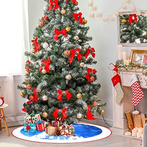 48 Inches Blue Christmas Tree Skirt Rustic Thick Xmas Tree Skirt with Snowflake Winter Happy New Year Decoration for Home Holiday Party OWCRNEF