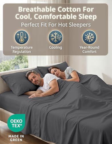 LANE LINEN 100% Cotton Sheets Full Size - Premium 600 Thread Count Sateen Weave for A Silky Feel - Extra Breathable & Cozy for Year Round Comfort - Fits Matresses Upto 15'' Deep - Charcoal LANE LINEN