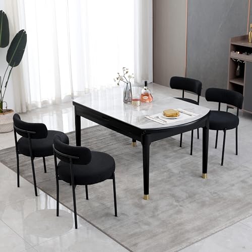 DYHOME Black Boucle Dining Chairs Set of 4, Modern Upholstered Dining Chairs with 4" Thick Cushion and Sturdy Metal Legs for Dining Room, Kitchen DYHOME