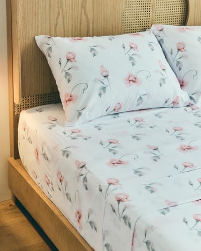 Floral Sheets - Floral Rose Bed Sheet Set - 1 Flat, 1 Fitted & 2 Pillowcases w/ Deep Pockets - Comfy, Wrinkle & Fade Free - Boho Botanical Bedding - Ultra-Soft, Breathable & Cooling - Full Size Set CGK Unlimited